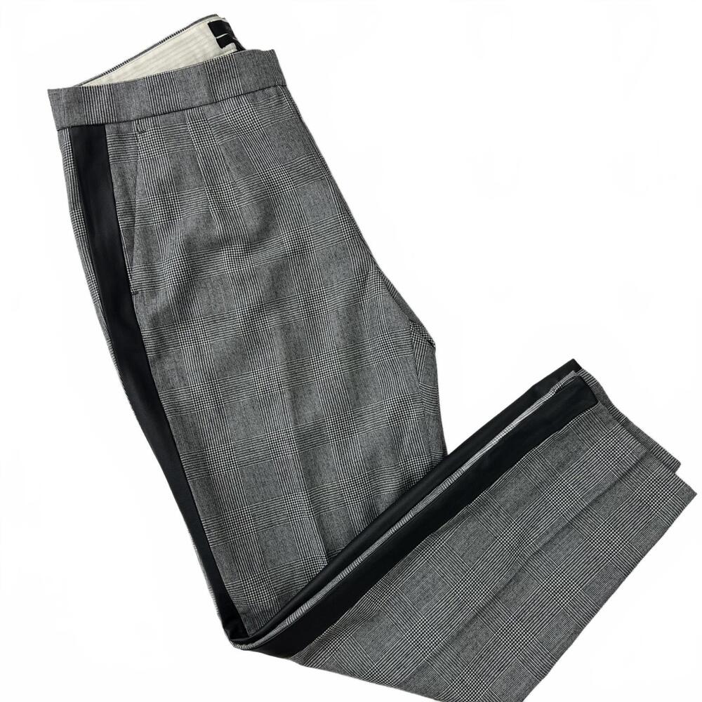 J Crew Martie Pants Womens 6 Wool Plaid Leather Trim Ankle Crop Career Office